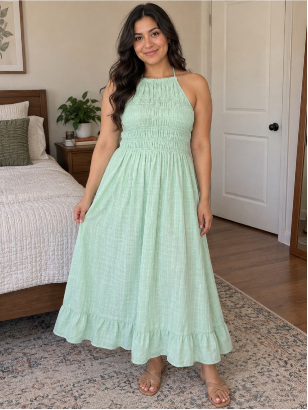 Women's Solid & Striped Green Dress Size L